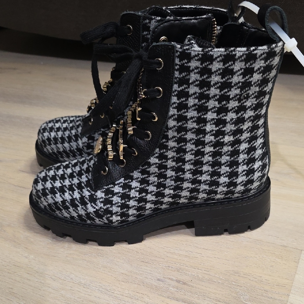 Karl Lagerfeld Black and White Houndstooth Boots - Picture 3 of 3
